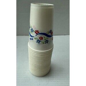 23 Vintage 9 oz Dixie Drinking Cups Waxed Paper Cups Blue Ribbon W/ Flowers 1985
